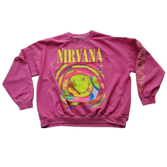 NIRVANA Bright Pink Sweatshirt Heavyweight Drop Shoulder Oversized Size L/XL - Picture 6 of 16